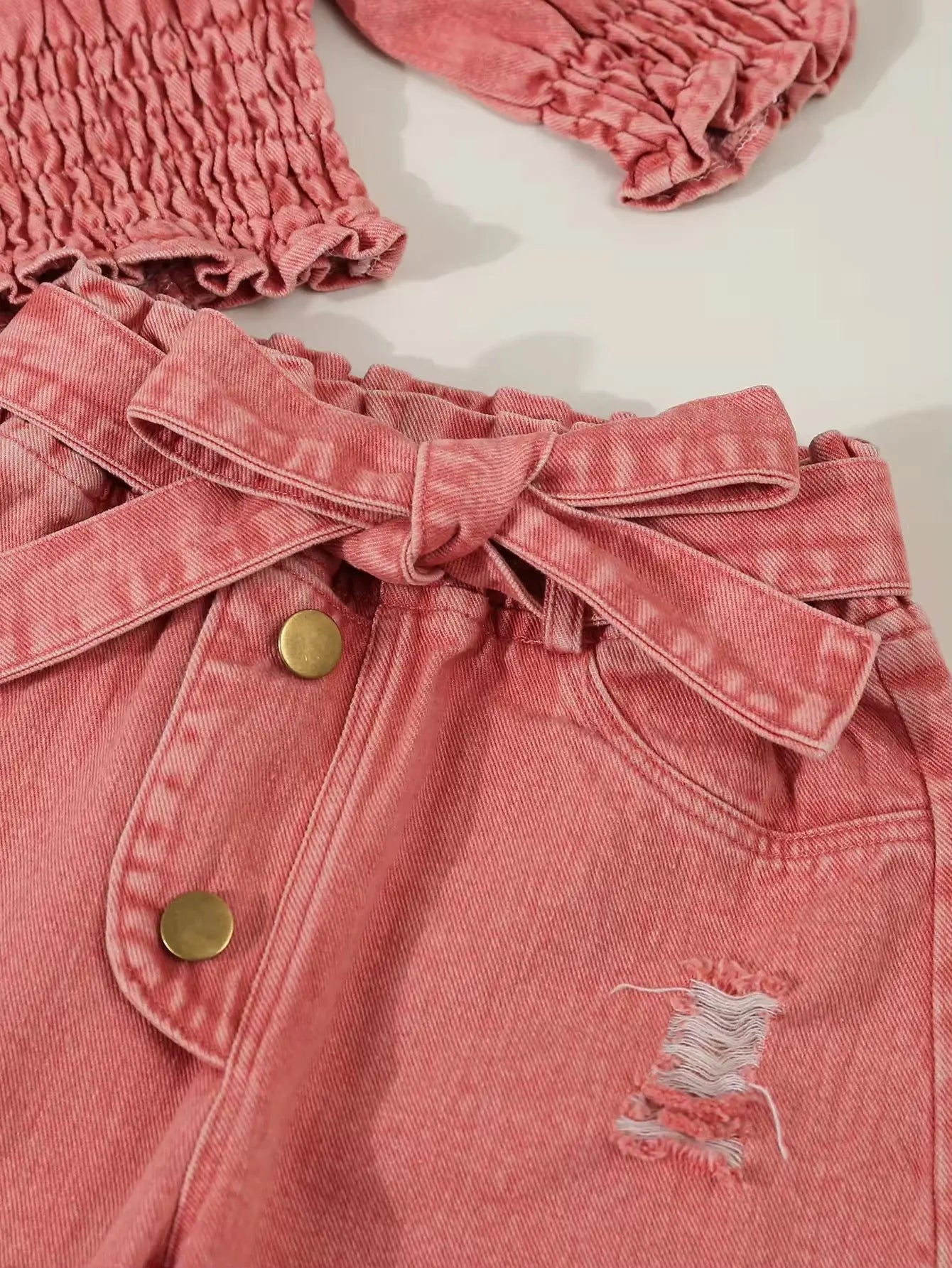 Girls Off-shoulder Top And Rugged Jeans Co-ord Set