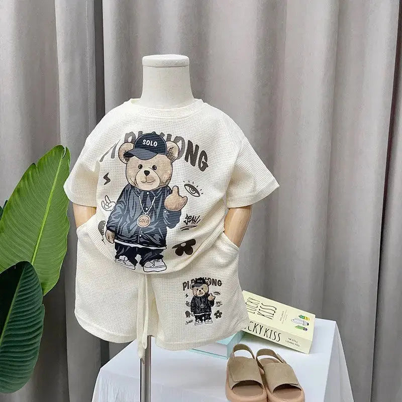 Boys Off-White Bear Printed T-Shirt And Shorts 2 pcs Set