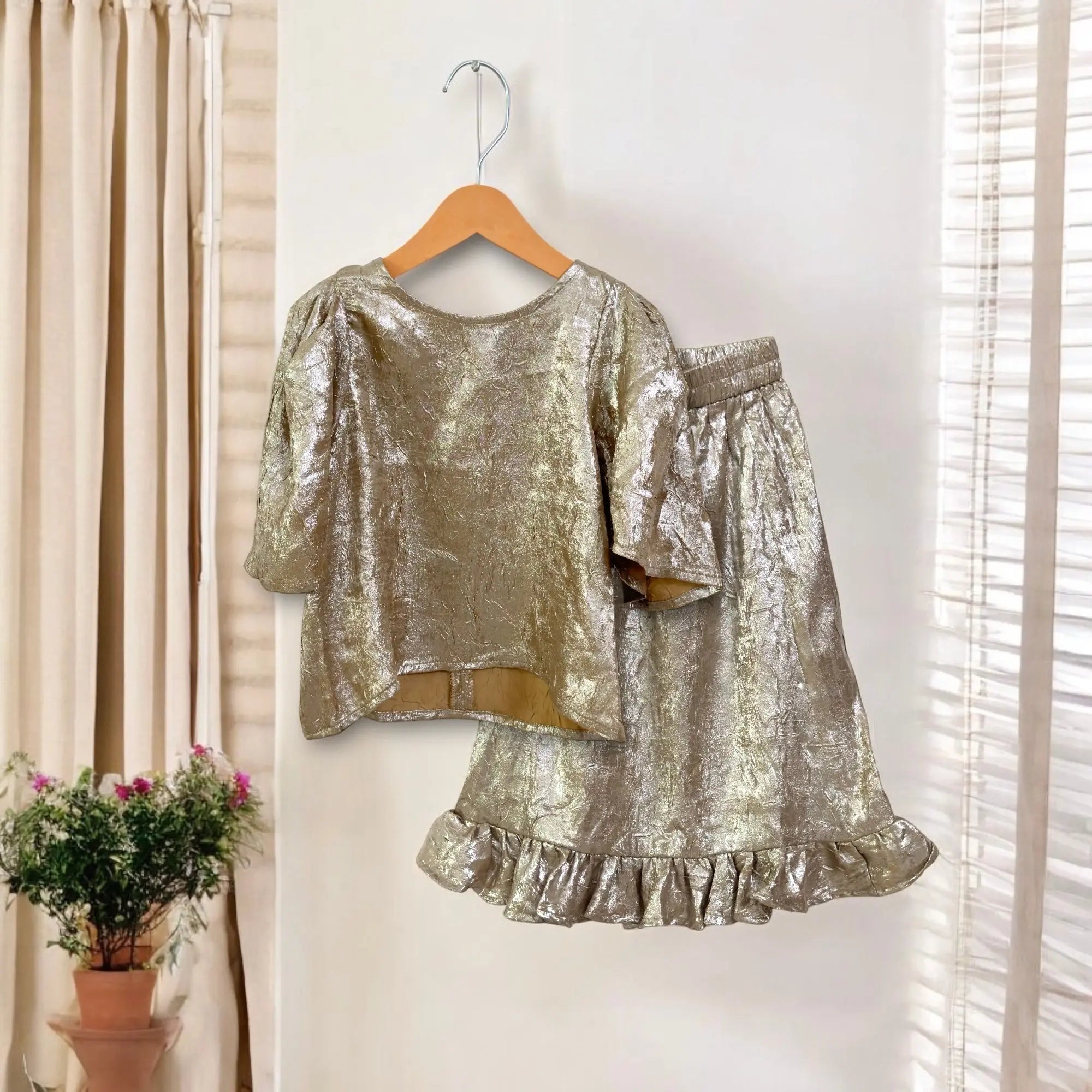 Girls Bubble Sleeves Elegant Co-ord Set