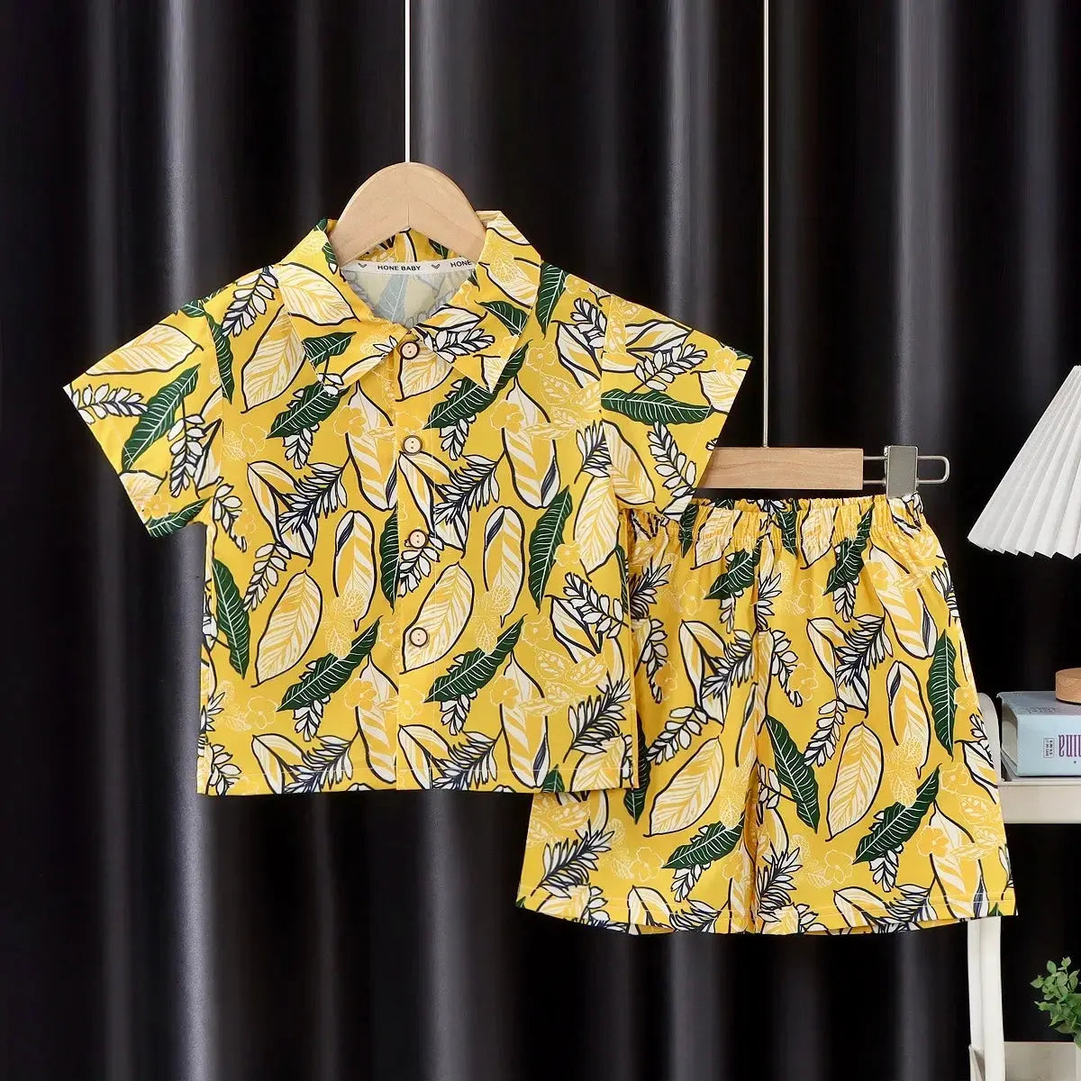 Boys Yellow Printed Shirt And Shorts Set