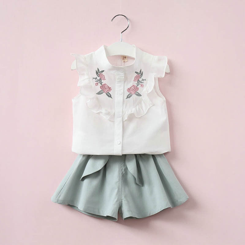 Embroidered Top With Bow Shorts