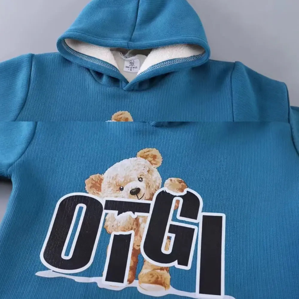 Boys Winter Outfit Denim Jacket Hoodie And Pants Set