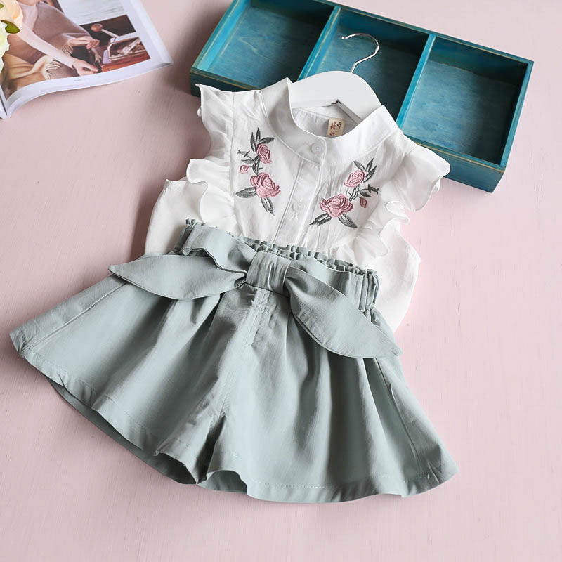 Embroidered Top With Bow Shorts