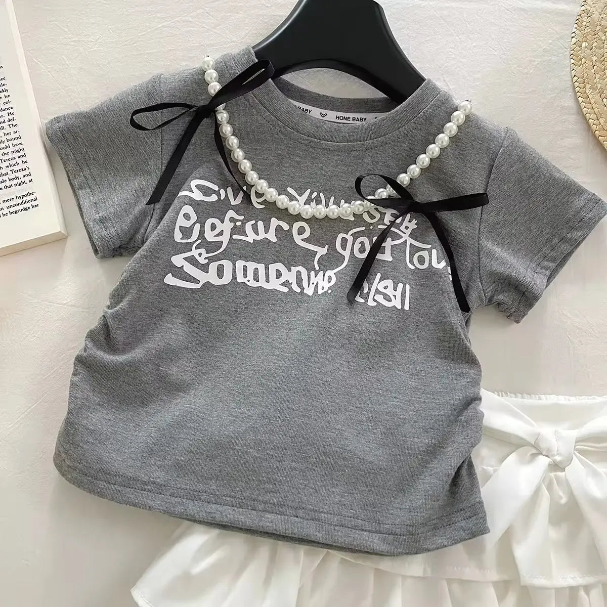 Girls Pearl-Detail Top And Skirt Set