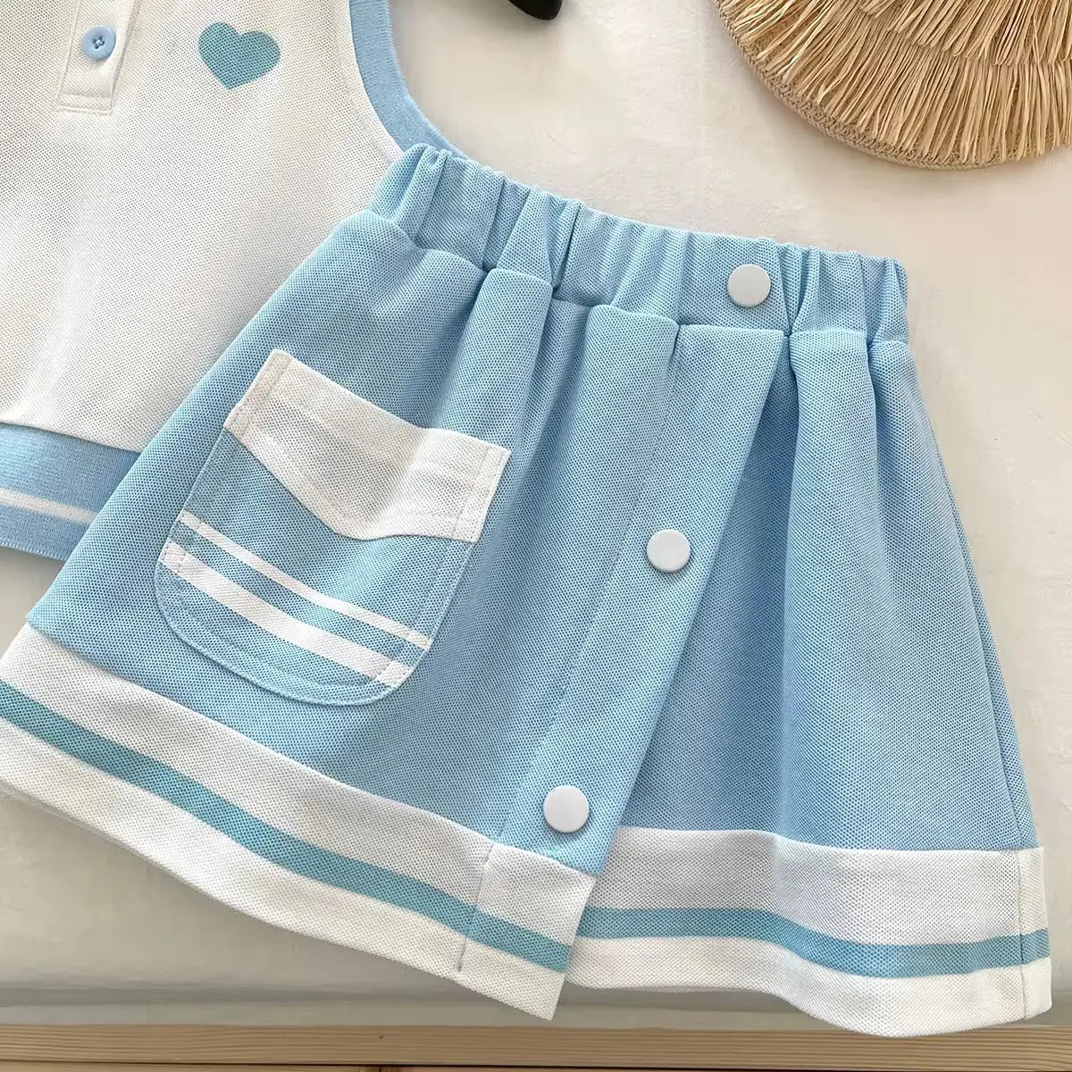 Girls Sleeveless Polo Top With Skirt 2 Pcs Set