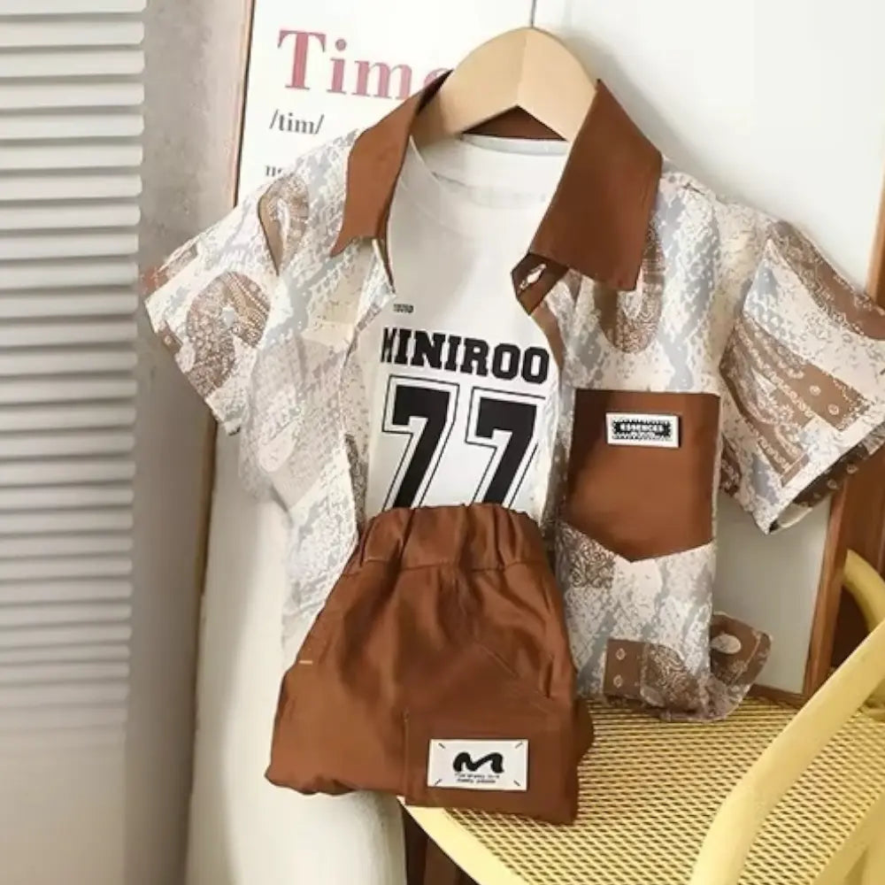 Boys Designer Shirt, T-shirt And Shorts Set