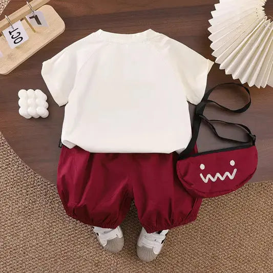 Boys Graphic T-shirt And Shorts With Bag