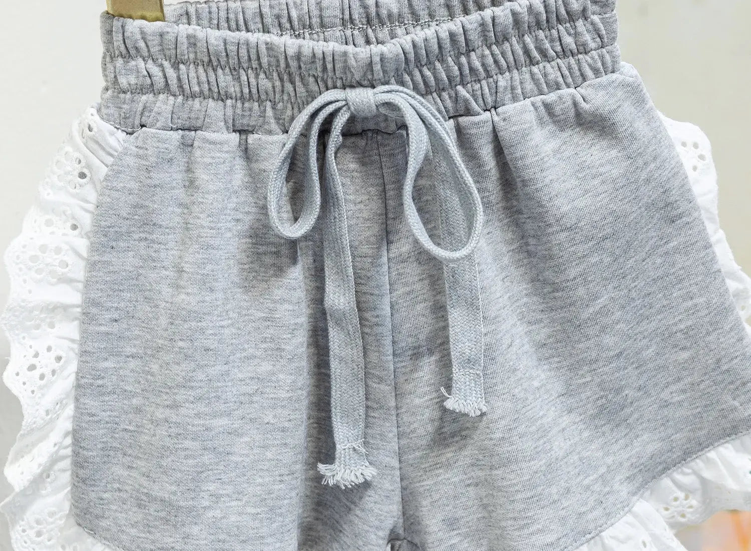 Girls Grey Top With Lace Detail And Shorts