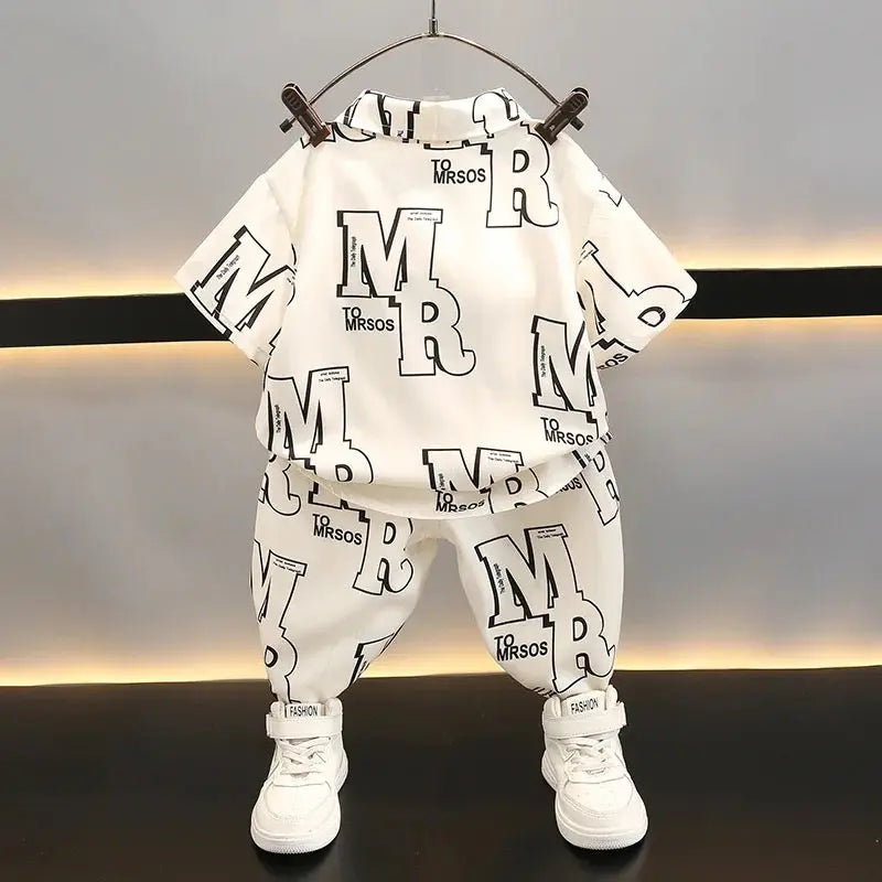 Boys White Printed Co-Ord Set