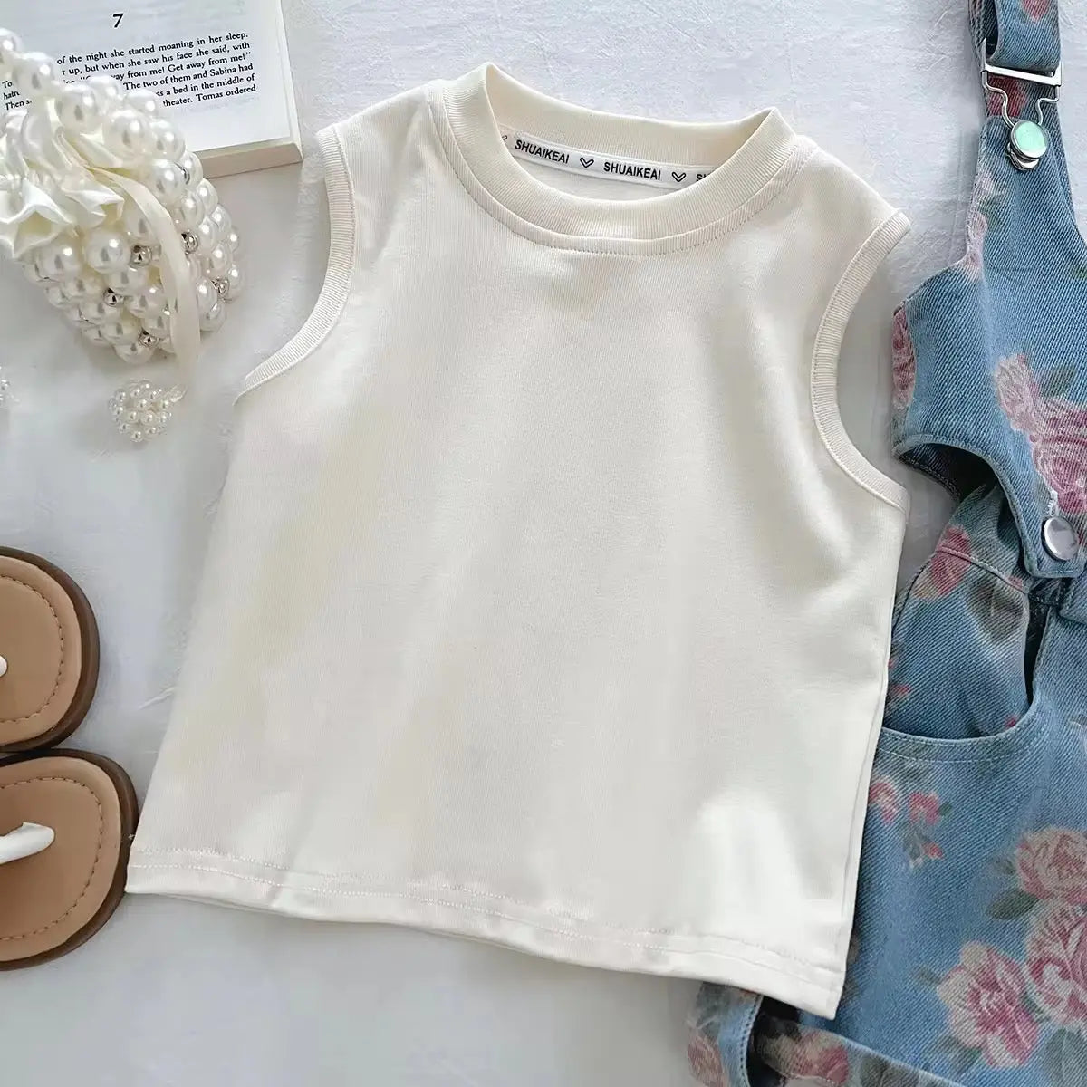 Girls Floral Print Denim Dungaree Set