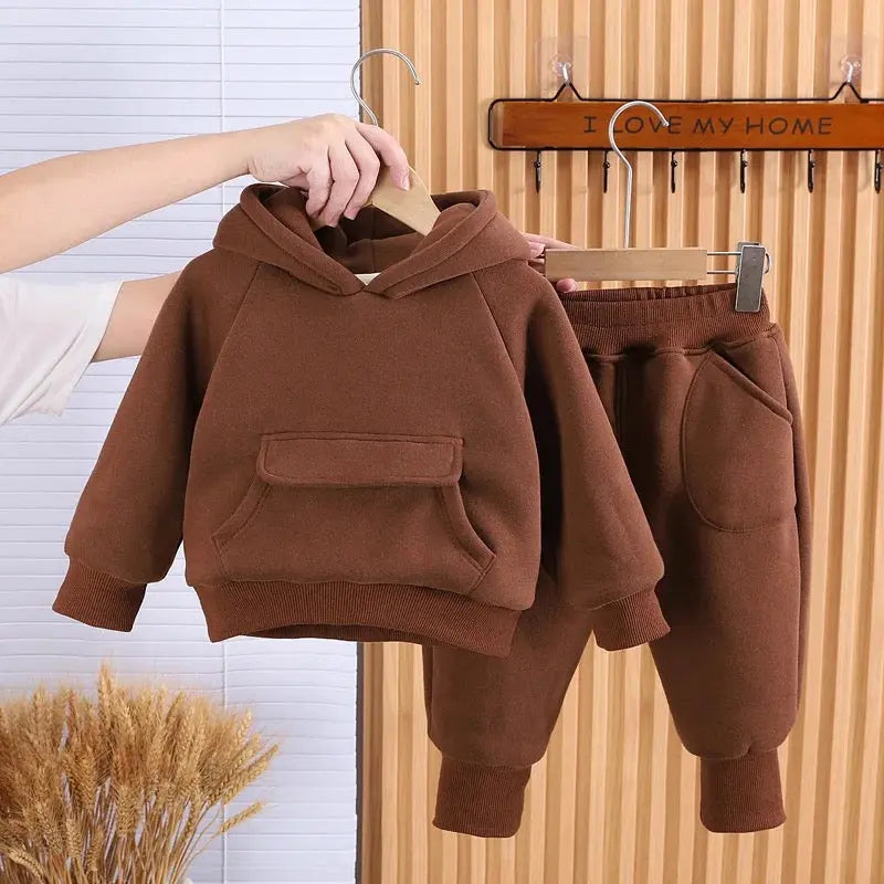 Boys Puffer Jacket, Sweatshirt And Joggers Set