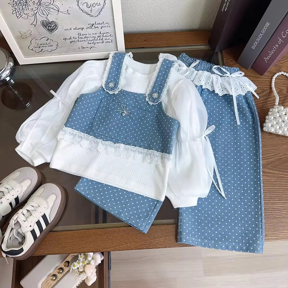 Girls Bows & Dots Denim Chic Set