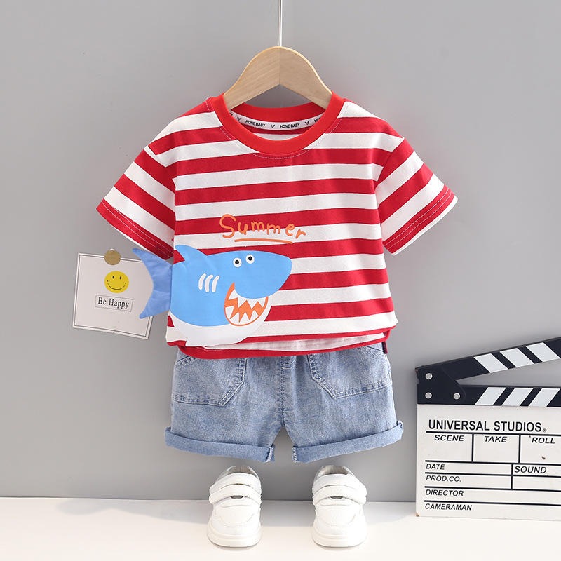 3D Shark Tail T-shirt with Denim Shorts Boys Set