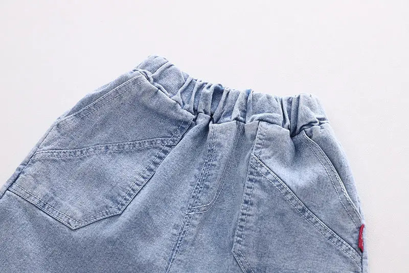 3D Shark Tail T-shirt with Denim Shorts Boys Set