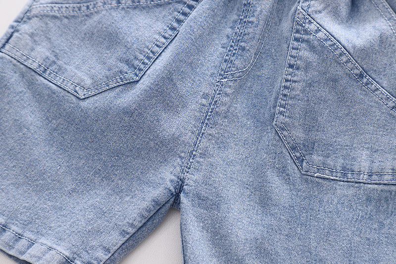 3D Shark Tail T-shirt with Denim Shorts Boys Set