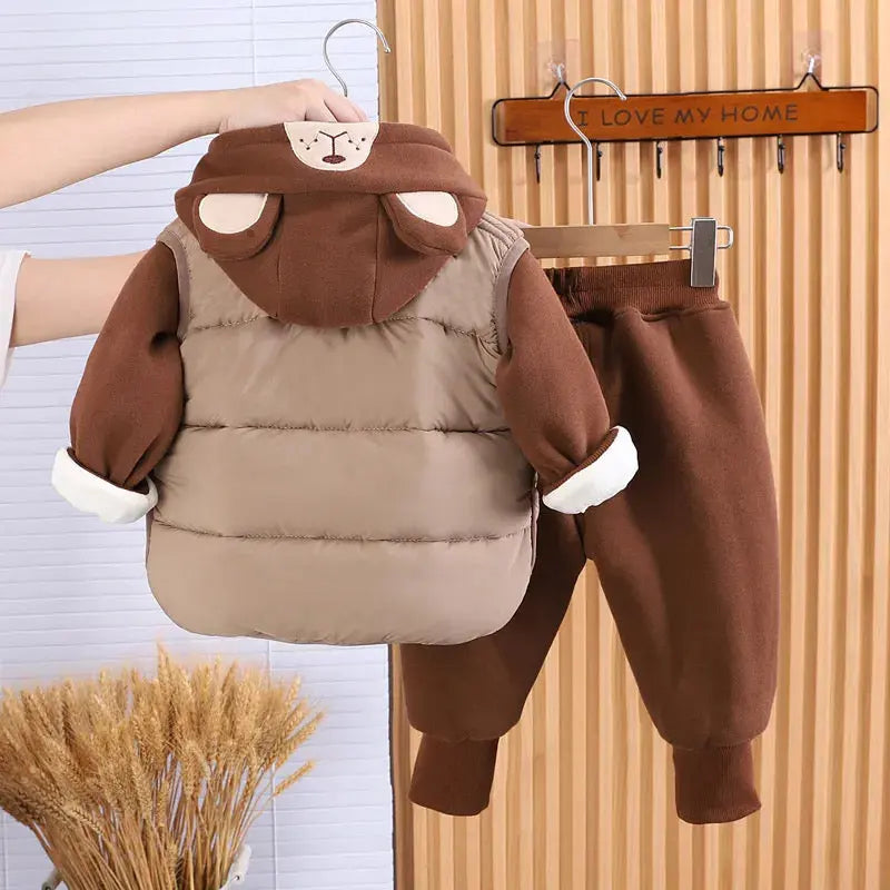 Boys Puffer Jacket, Sweatshirt And Joggers Set