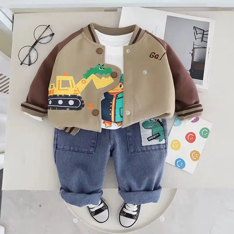 Boys Dino Jacket & Denim Pants 3 Piece Set