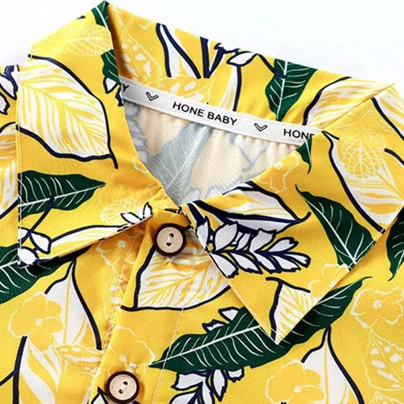 Boys Yellow Printed Shirt And Shorts Set