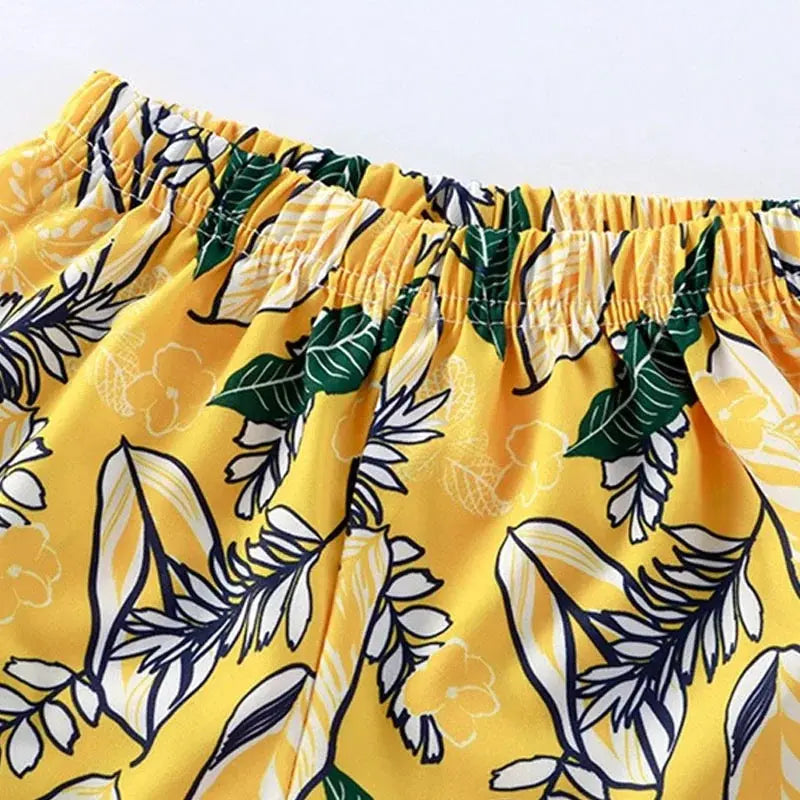 Boys Yellow Printed Shirt And Shorts Set