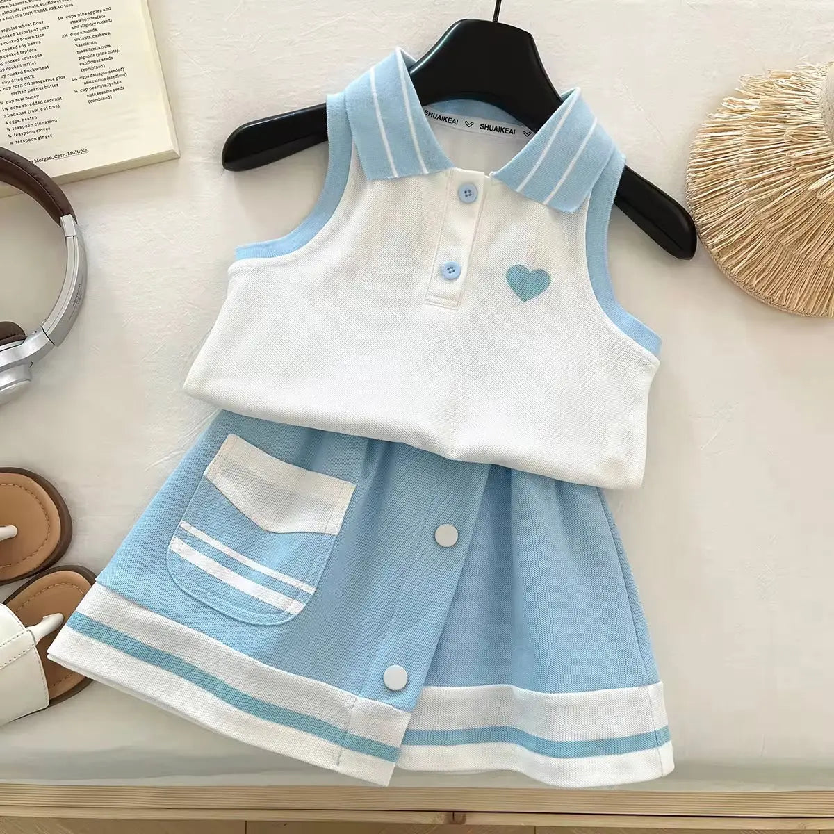 Girls Sleeveless Polo Top With Skirt 2 Pcs Set