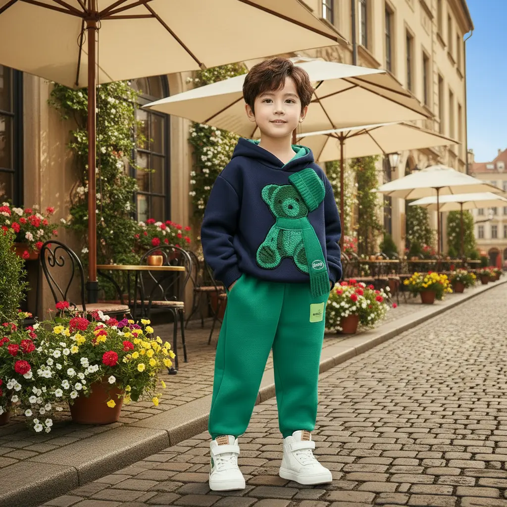 Boys Bear Motif Hoodie Sweatshirt And Joggers 2 Pcs Set