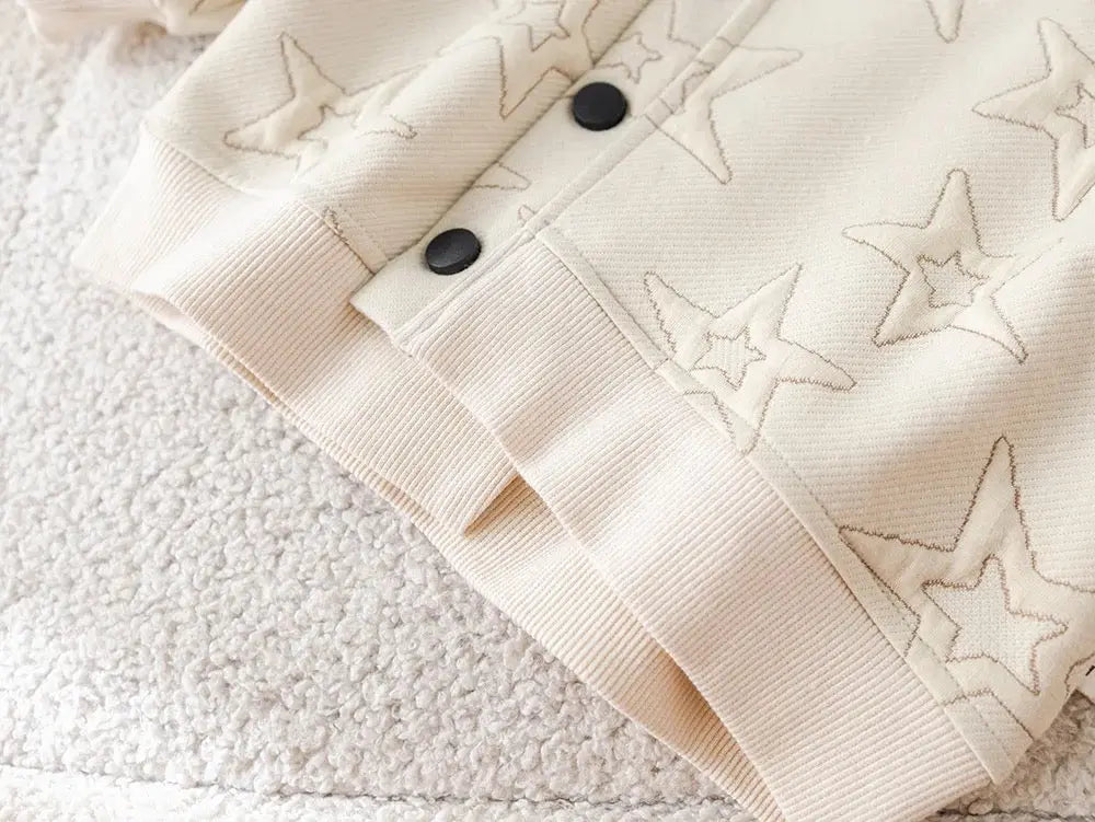 Boys White Starry Co-Ord With Button Details