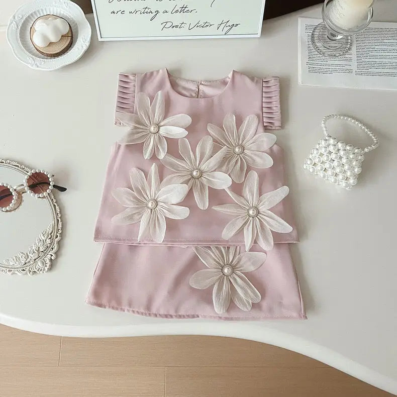 Girls Embellished Top And Skirt Set