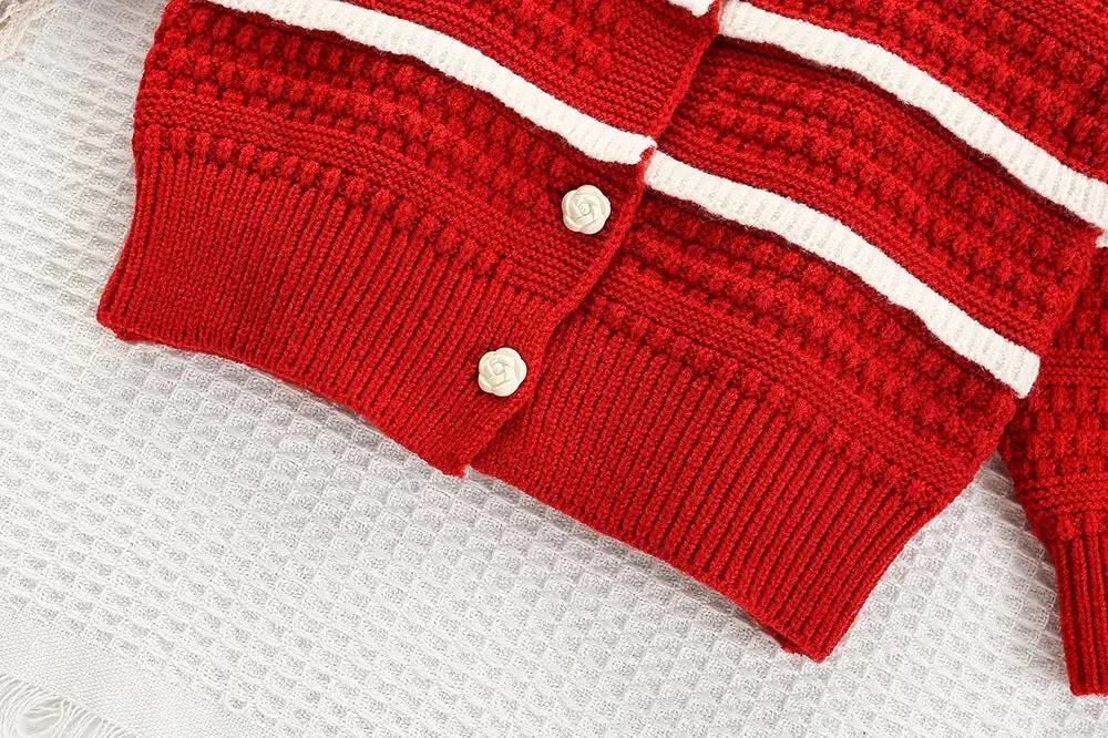 Girls Cherry Red Knit Co-ord Set with Peter Pan Collar