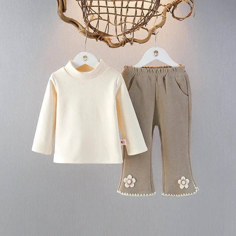 Girls Faux Fur Bow Jacket White Knit Top And Embellished Pants