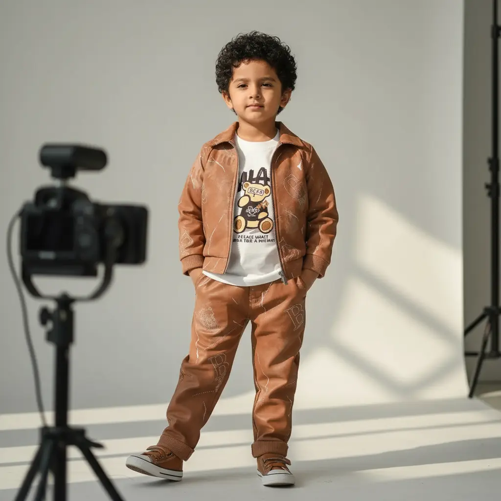 Boys Brown Joggers Set With T-shirt