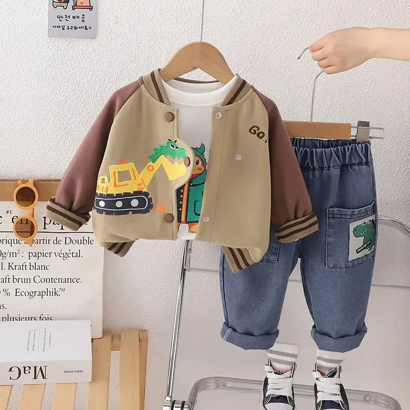 Boys Dino Jacket & Denim Pants 3 Piece Set