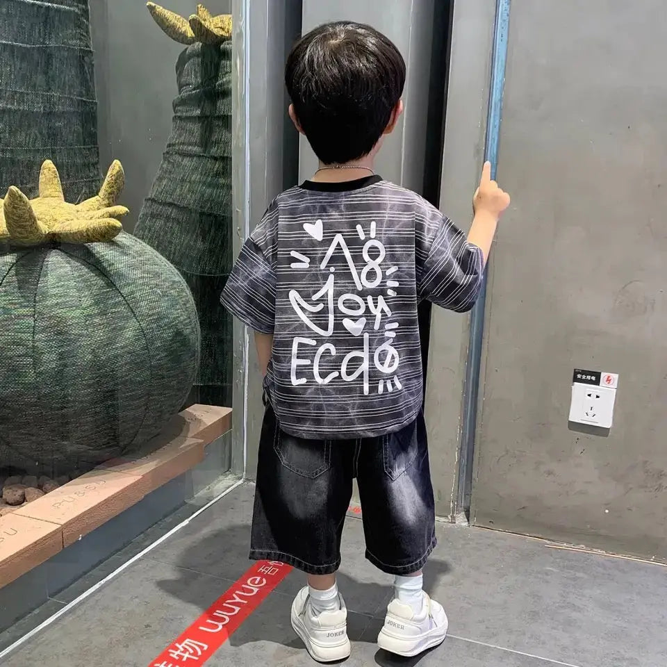 Boys Striped-Printed T-shirt And Shorts Set