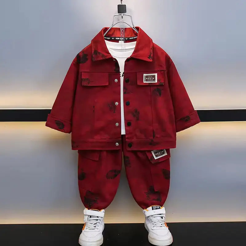 Boys Red Printed Co-ord Set