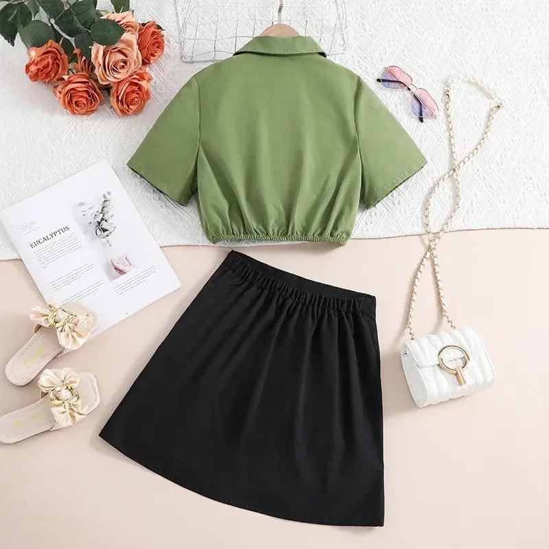 Girls Crop Shirt And Skirt 2 Pcs Set