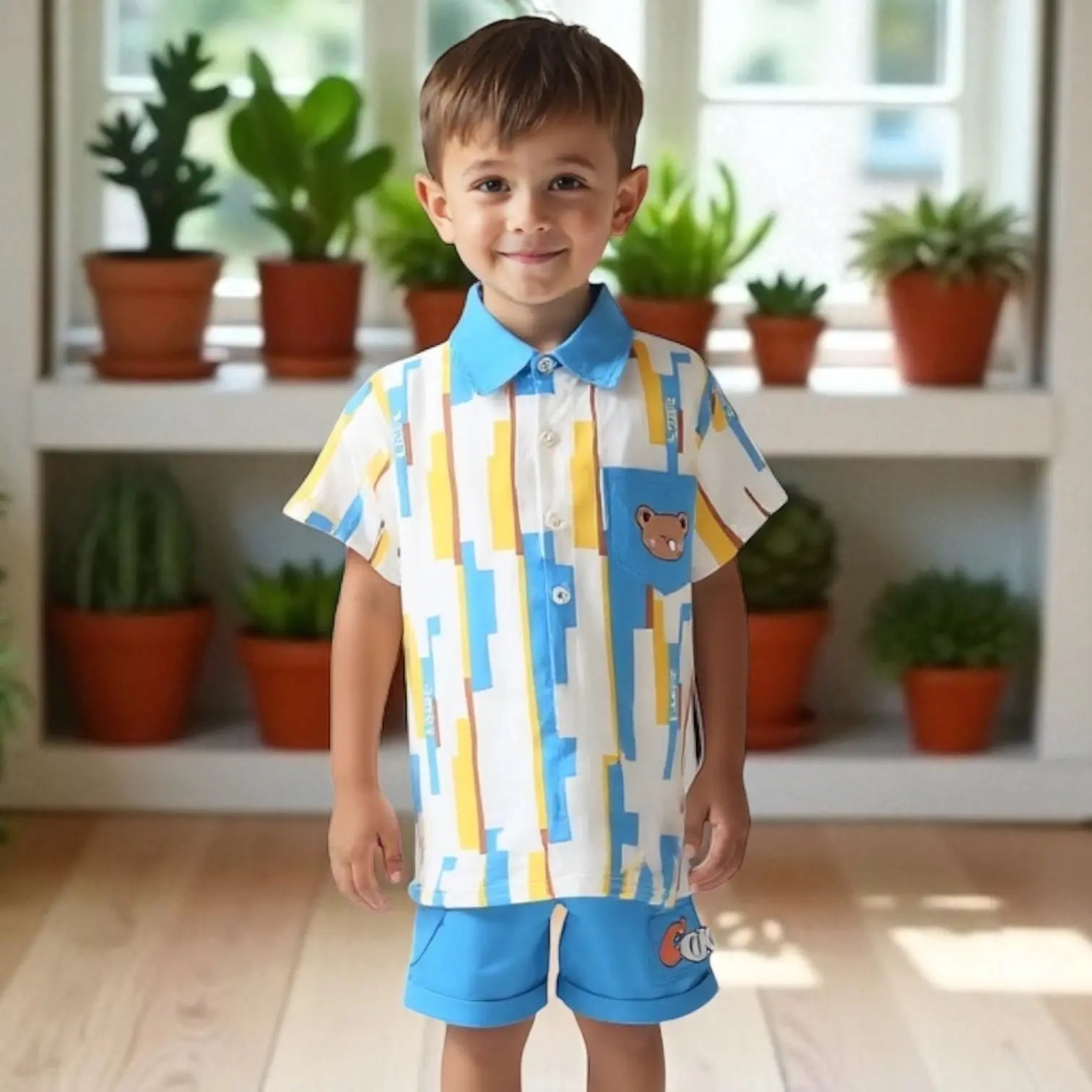 Boys Color-Block Shirt And Shorts
