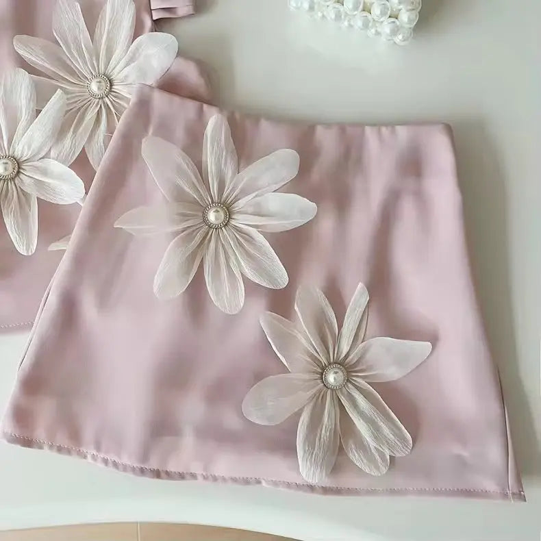 Girls Embellished Top And Skirt Set