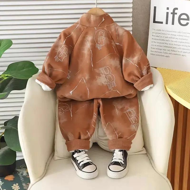 Boys Brown Joggers Set With T-shirt