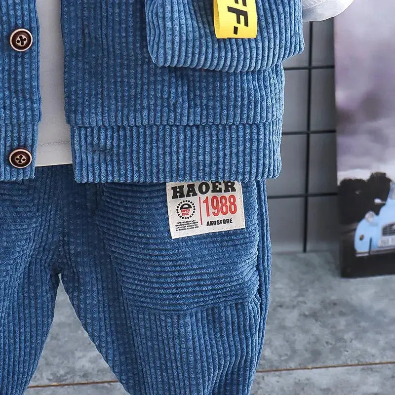 Boys Blue Corduroy Co-ord Set With T-shirt