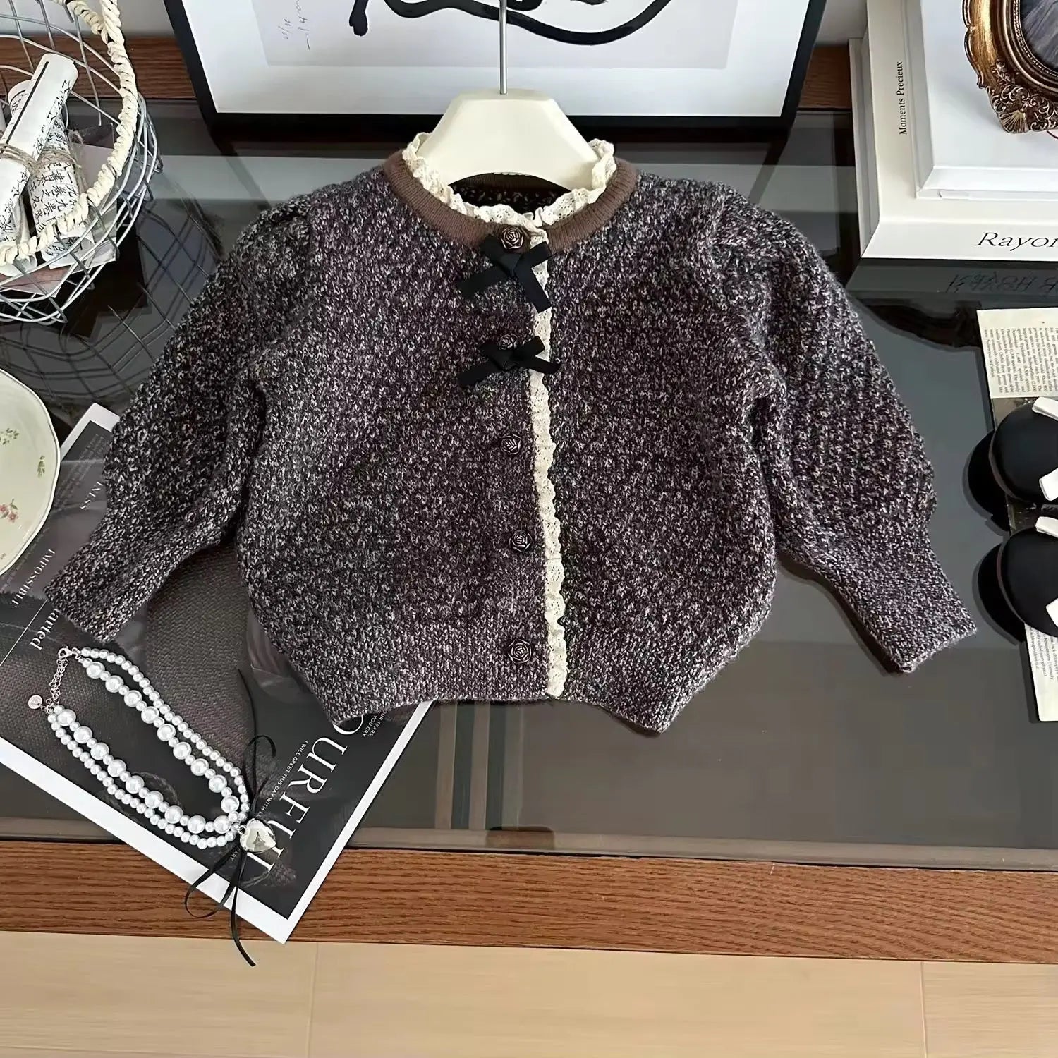 Girls Bow Detail Sweater And Jeans Set