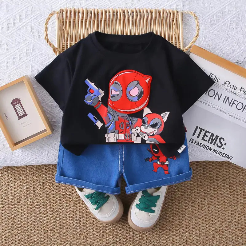 Boys Black Printed T-shirt And Shorts