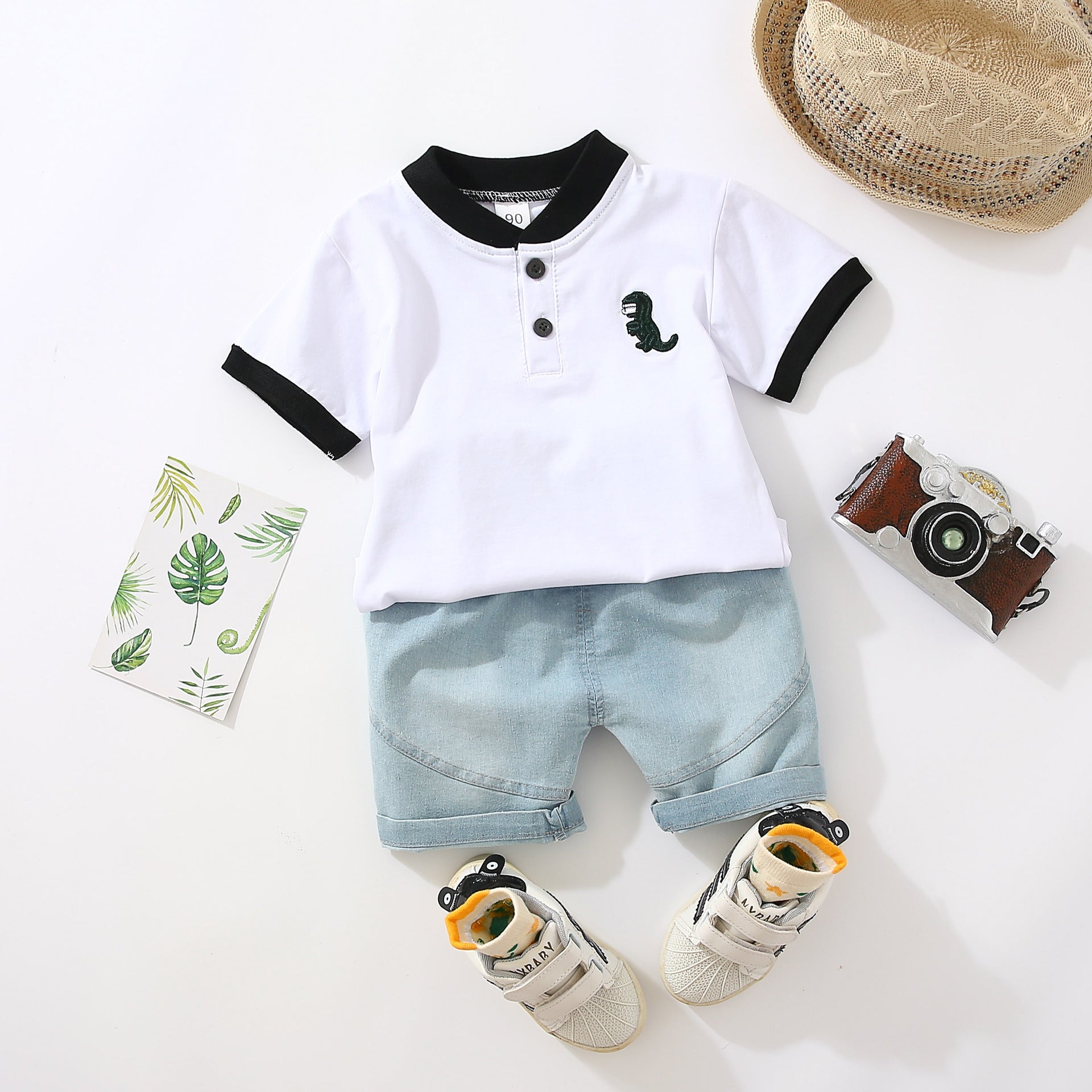 Black Collared T-shirt and Shorts Boys Set