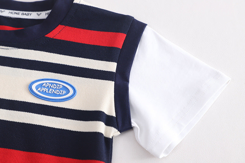 Black Red Striped T-shirt and Shorts Boys Set