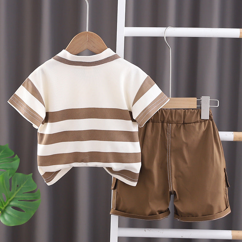Brown Collared Striped Boys Set