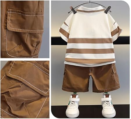 Brown Collared Striped Boys Set