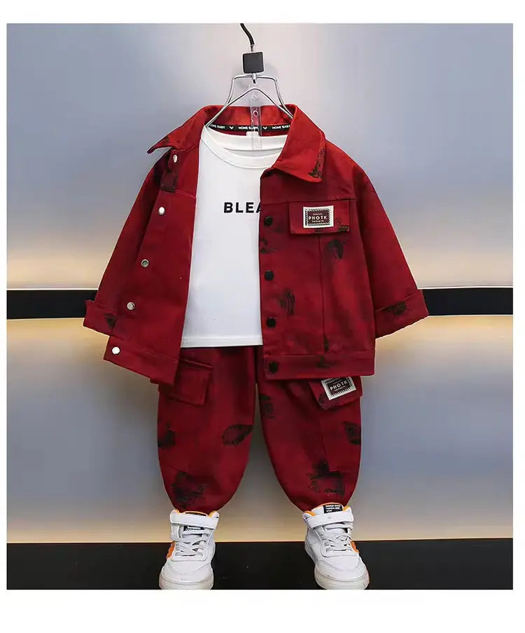 Boys Red Printed Co-ord Set
