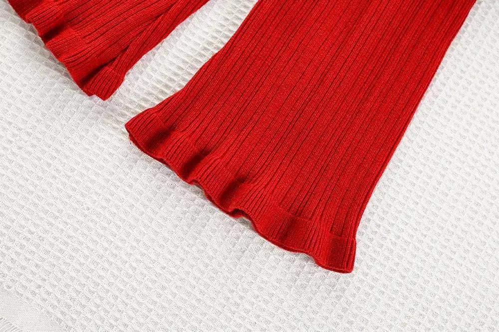 Girls Cherry Red Knit Co-ord Set with Peter Pan Collar