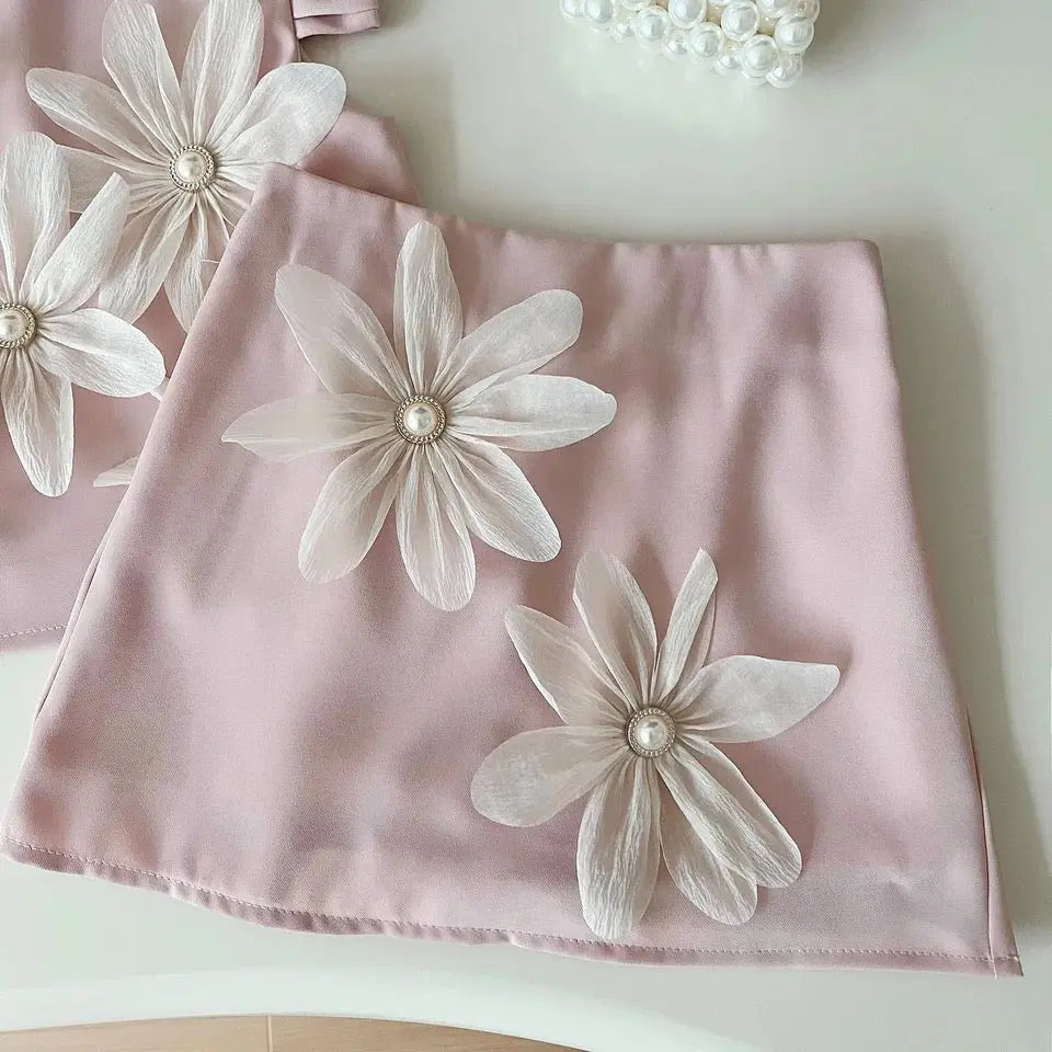 Girls Embellished Top And Skirt Set