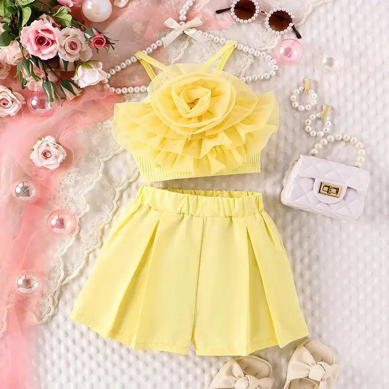 Girls Yellow Organza Top And Skirt