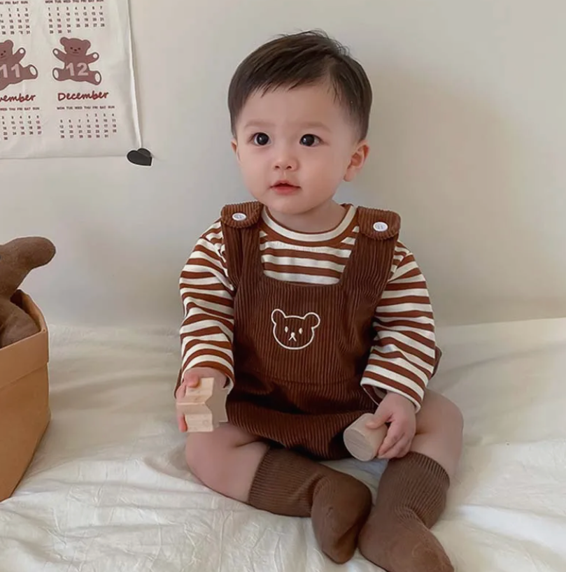 Corduroy Boys and Girls Dungaree Romper Set