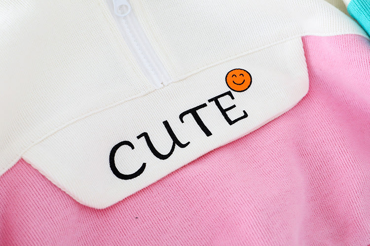 Cute Colour Blocked Girls Hoodie Set